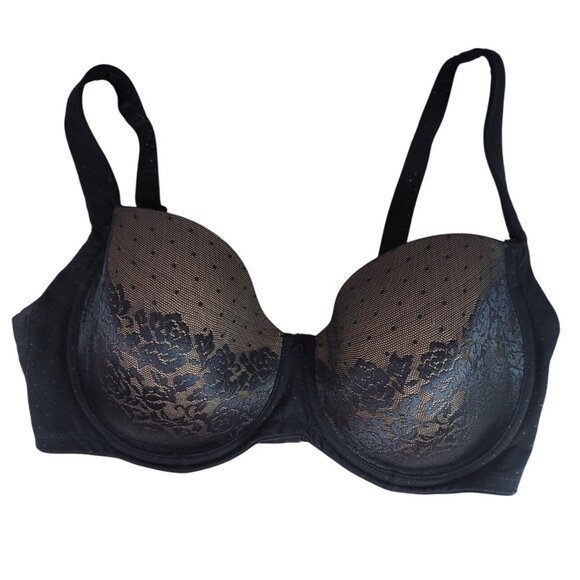 Soma Stunning Support Full Coverage Bra Black 36G Underwire Adj Floral Dot Lace - Picture 1 of 10
